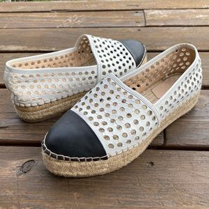 Loeffler Randall black and white perforated platform espadrilles